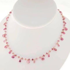 25.00 Carat Pink Tourmaline Briolettes Gold Wire Toggle Necklace