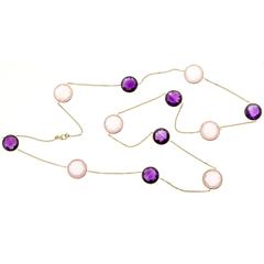 Amethyst Rose Quartz Yellow Gold Necklace 7