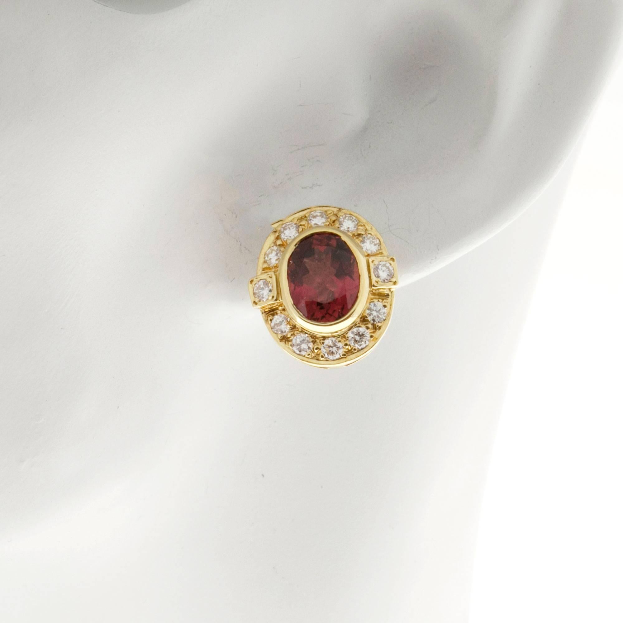 Oval Pink Tourmaline Diamond Gold Earrings 2