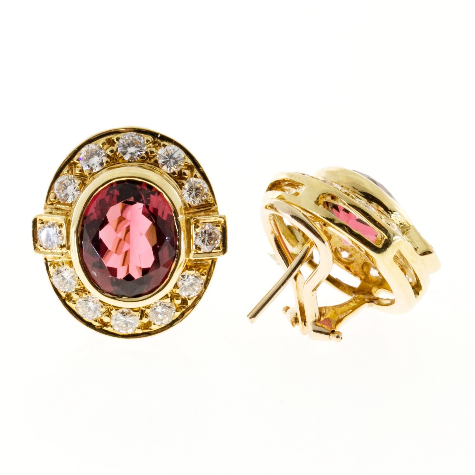 Oval Pink Tourmaline Diamond Gold Earrings 1