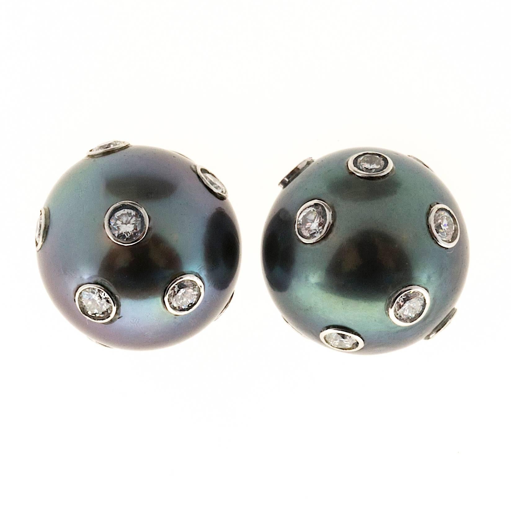 Black Sea Pearl Tube Set Diamond Platinum Earrings