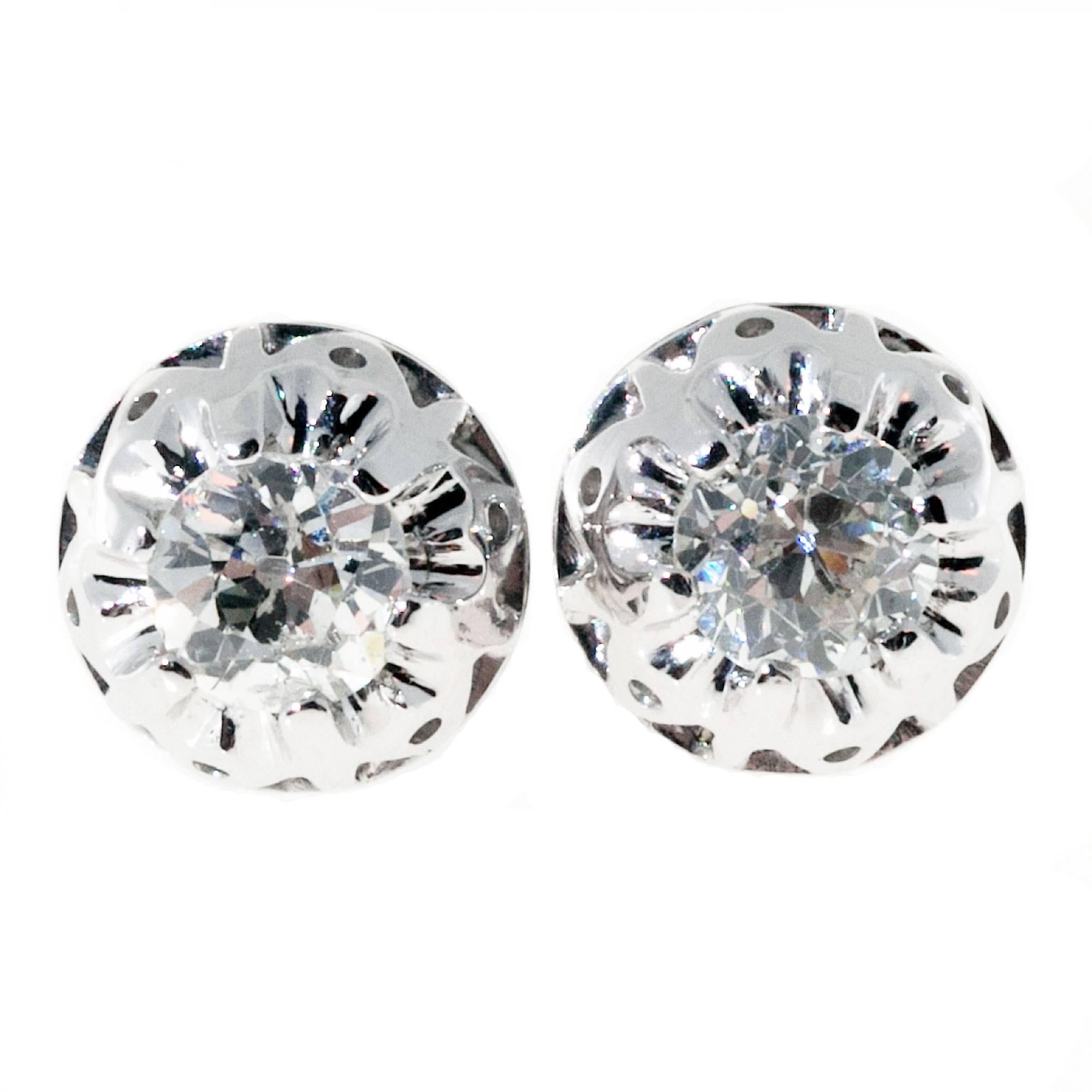 Women's Diamond Platinum Domed Stud Earrings