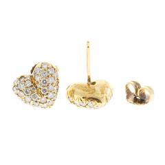 Jose Hess Round Diamond Pave Gold Heart Pierced Earrings