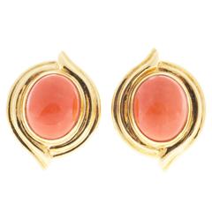 Red Orange Oval Coral Gold Earrings 10