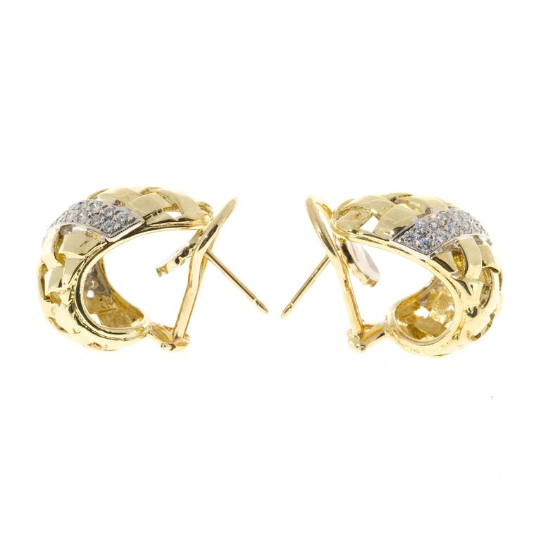 Basket Weave Diamond Gold Earrings For At 1stdibs Basket Weave Diamond Gold Earrings For 1