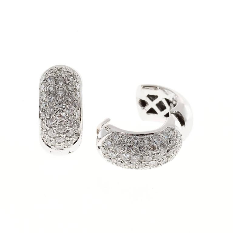 Diamond Pave White Gold Huggie Hoop Earrings At 1stdibs Diamond Pave White Gold Huggie Hoop Earrings In Good Condition For Stamford Ct