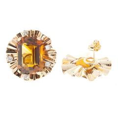 Madera Amber Citrine Diamond Gold Earrings
