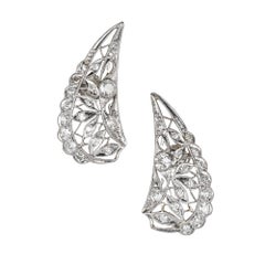 .88 Carat Art Deco Diamond Platinum Pierced Post Earrings