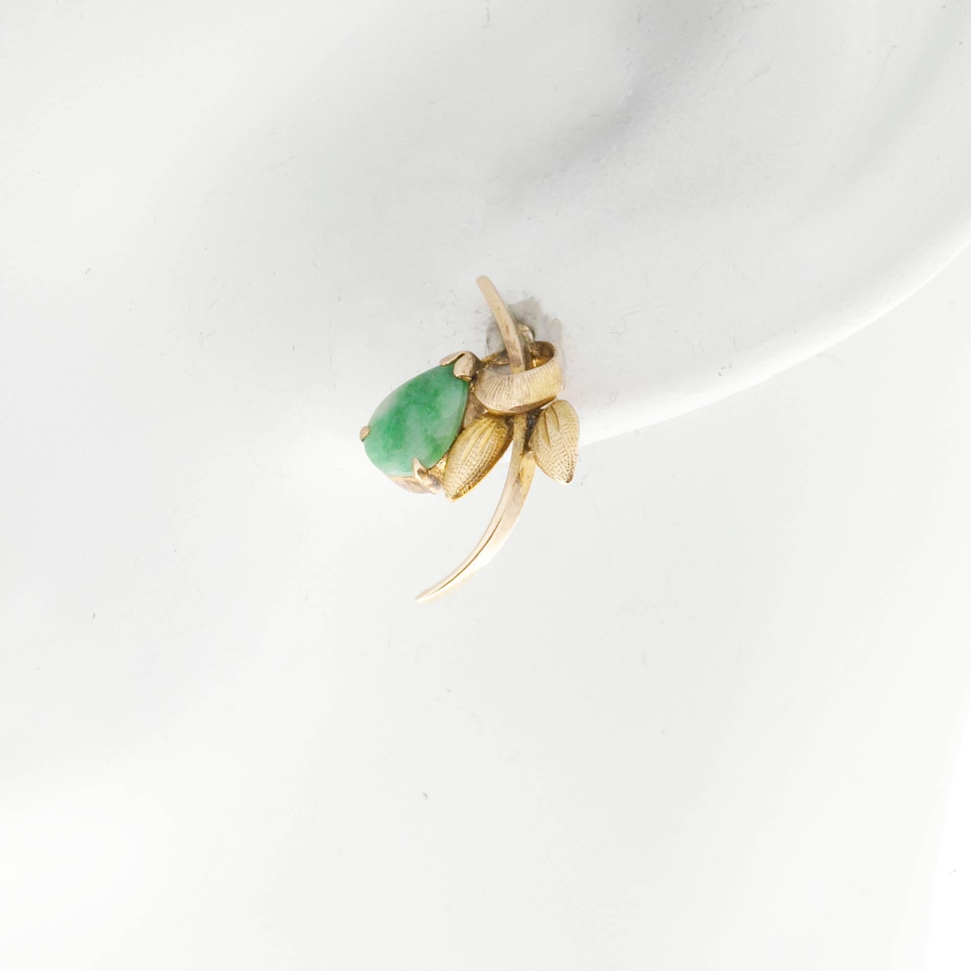 Pear Shaped Jadeite Jade Gold Flower Earrings 5