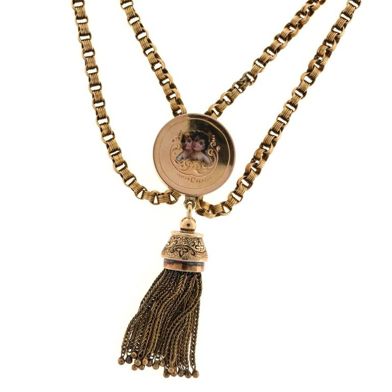 gold tassel engraved pendant necklace for sale at 1stdibs gold tassel engraved pendant necklace for sale at 1stdibs