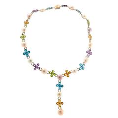 Peridot Citrine Amethyst Topaz Pearl Diamond White Gold Necklace 12