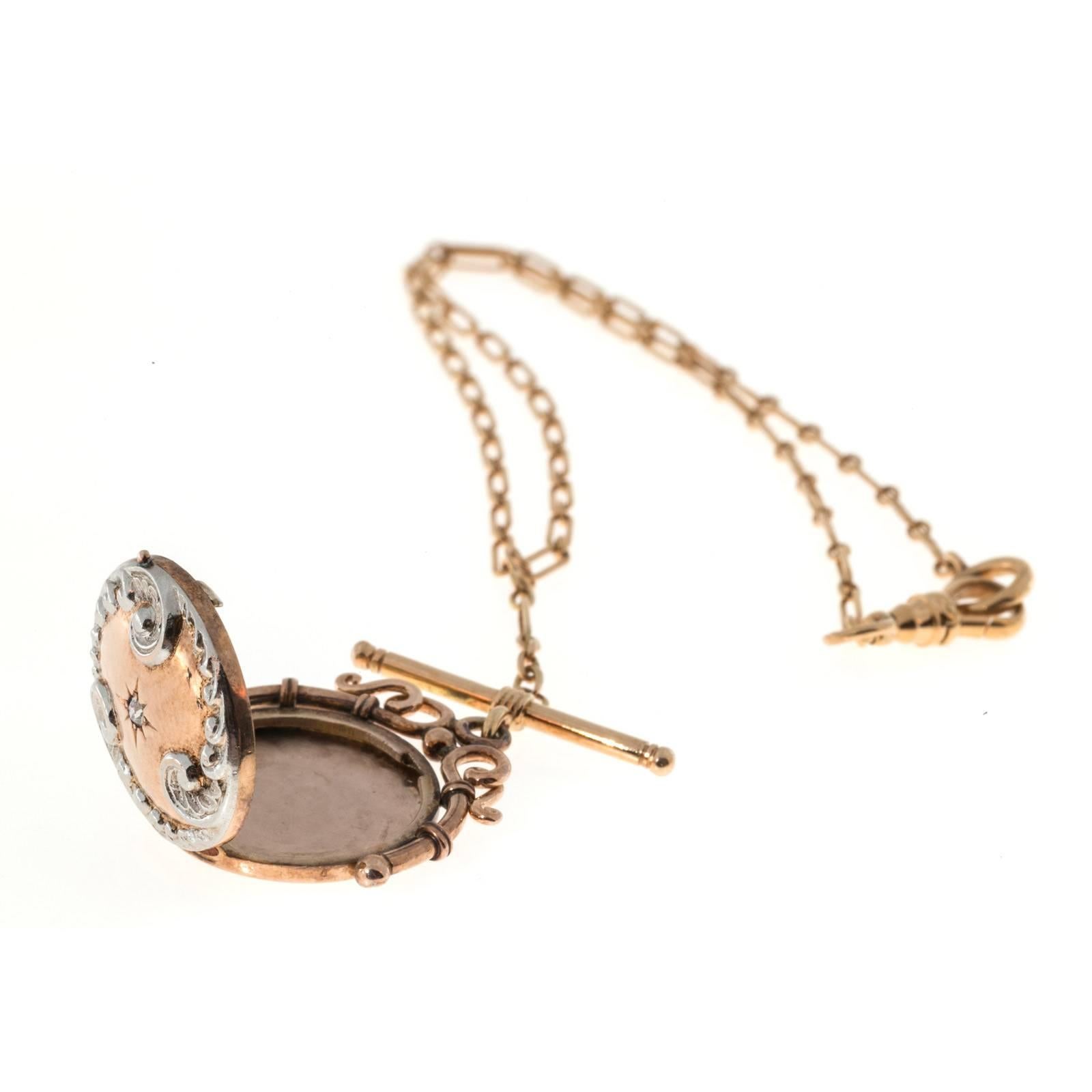 Women's Diamond Rose Gold Platinum Locket Toggle Necklace 