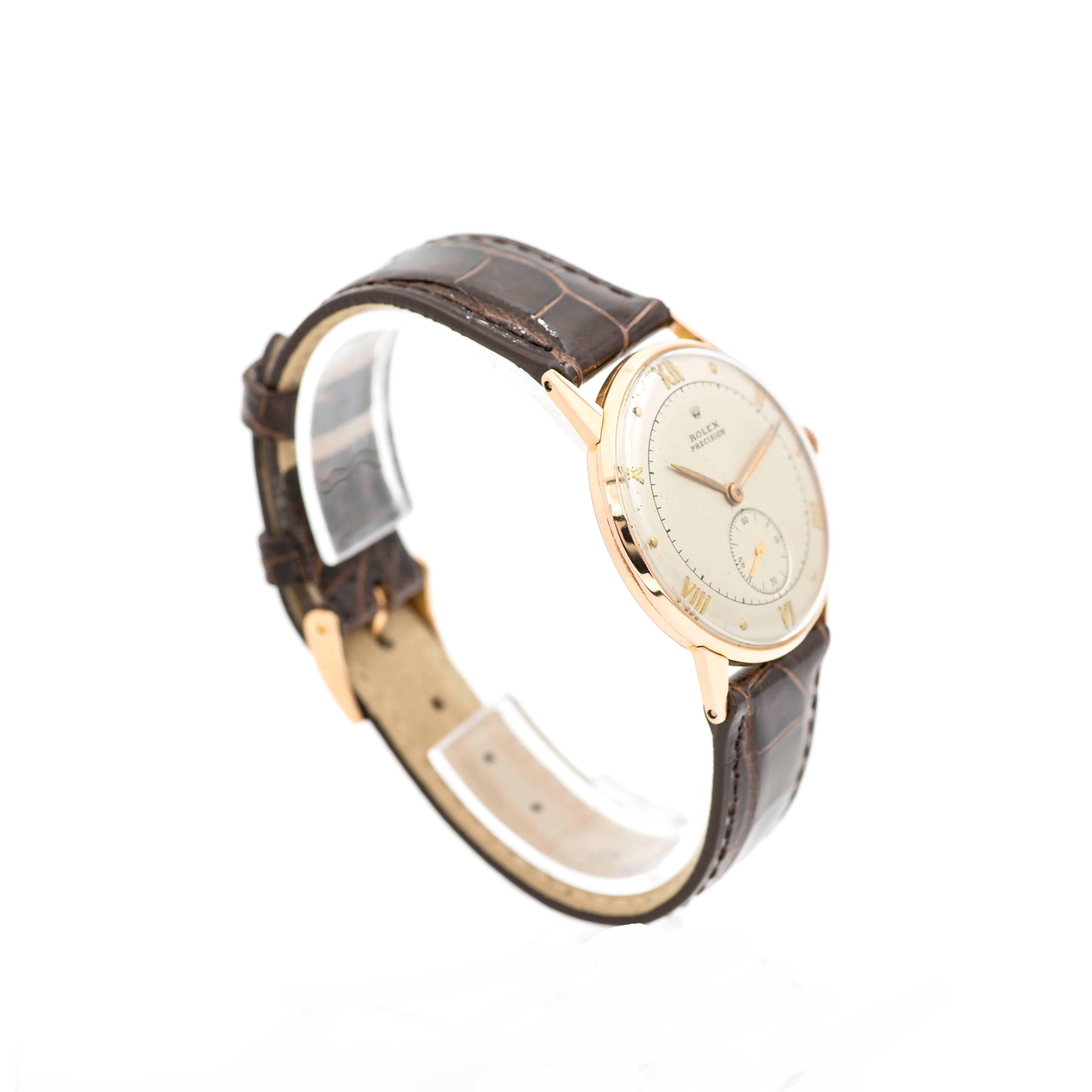 Rolex Rose Gold Precision Super Balance Wristwatch Ref 3667 In Good Condition In Stamford, CT