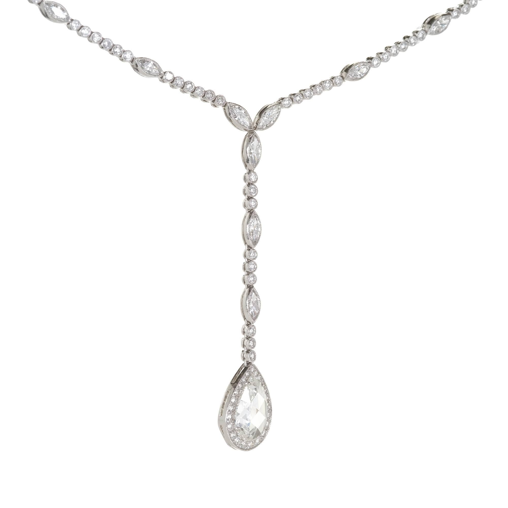 Diamond Platinum Milgrain Bead Set Necklace In Good Condition In Stamford, CT
