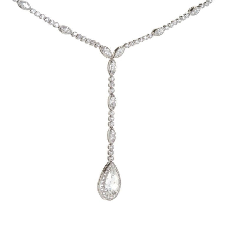 Diamond Platinum Milgrain Bead Set Necklace at 1stdibs