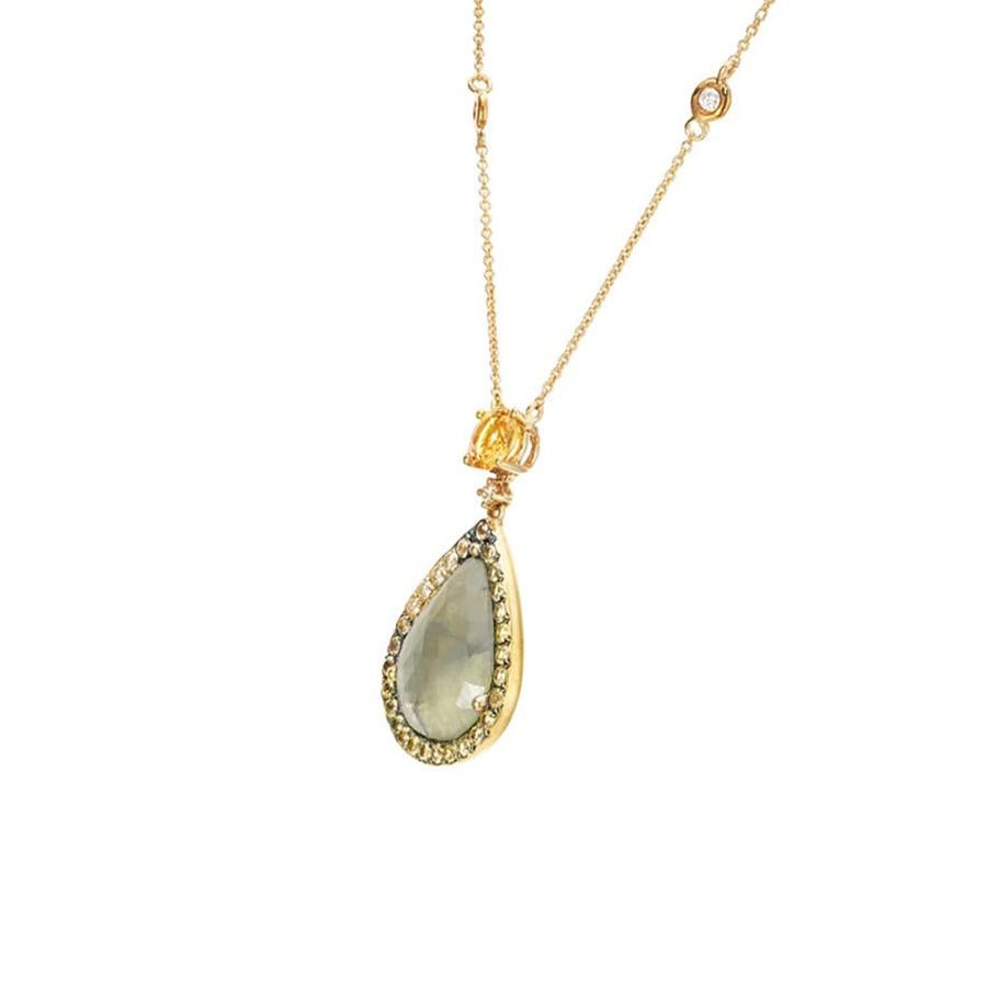 Taille poire Collier pendentif en or avec diamant gris et saphir de 4,62 carats en forme de poire en vente