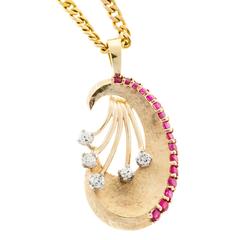 Ruby Diamond Florentine Gold Pendant Necklace 9