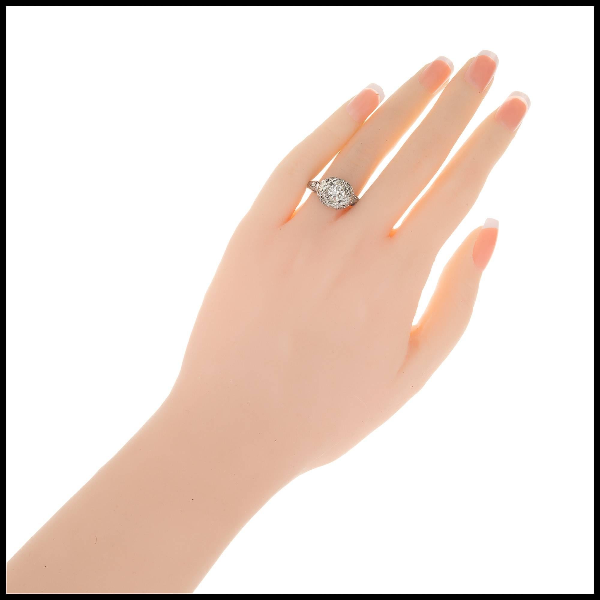 EGL-zertifizierter 1,31 Karat Diamant Saphir Platin Art Deco Verlobungsring im Zustand „Gut“ im Angebot in Stamford, CT