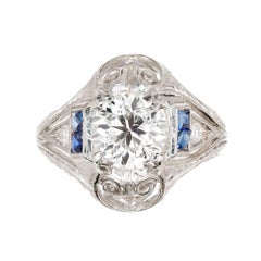 EGL Certified 1.31 Carat Diamond Sapphire Platinum Art Deco Engagement Ring