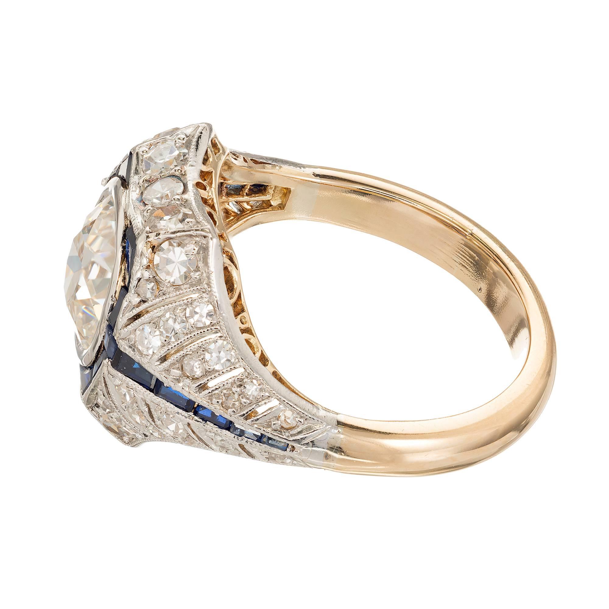 1.65 Carat Diamond Sapphire Gold Platinum Engagement Ring In Good Condition For Sale In Stamford, CT