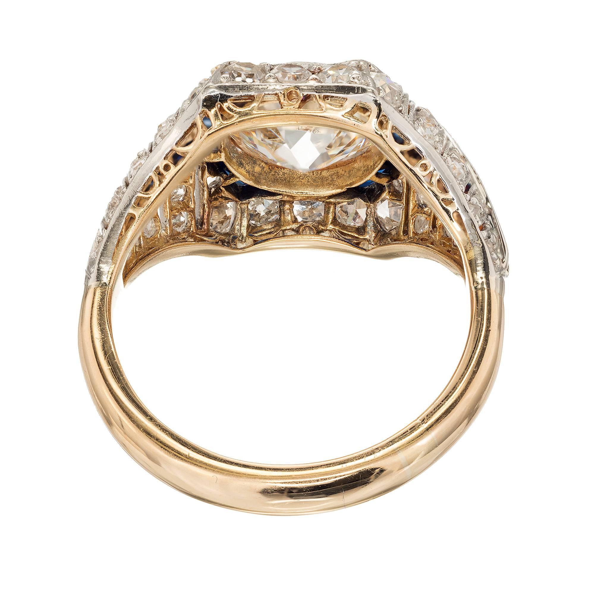 Women's 1.65 Carat Diamond Sapphire Gold Platinum Engagement Ring For Sale