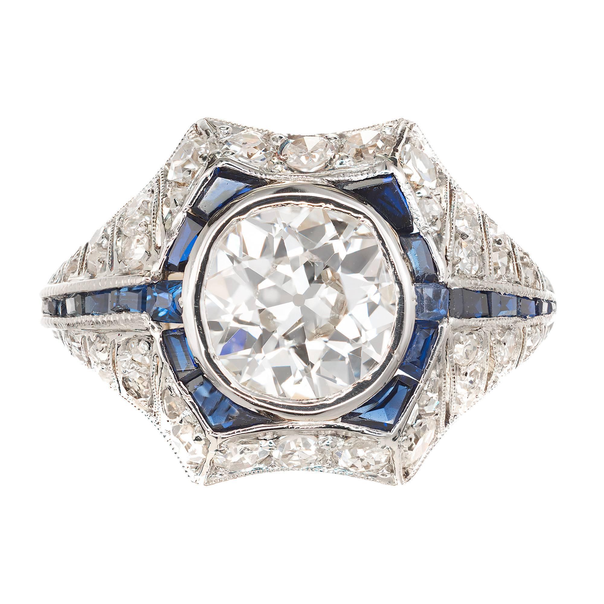 1.65 Carat Diamond Sapphire Gold Platinum Engagement Ring