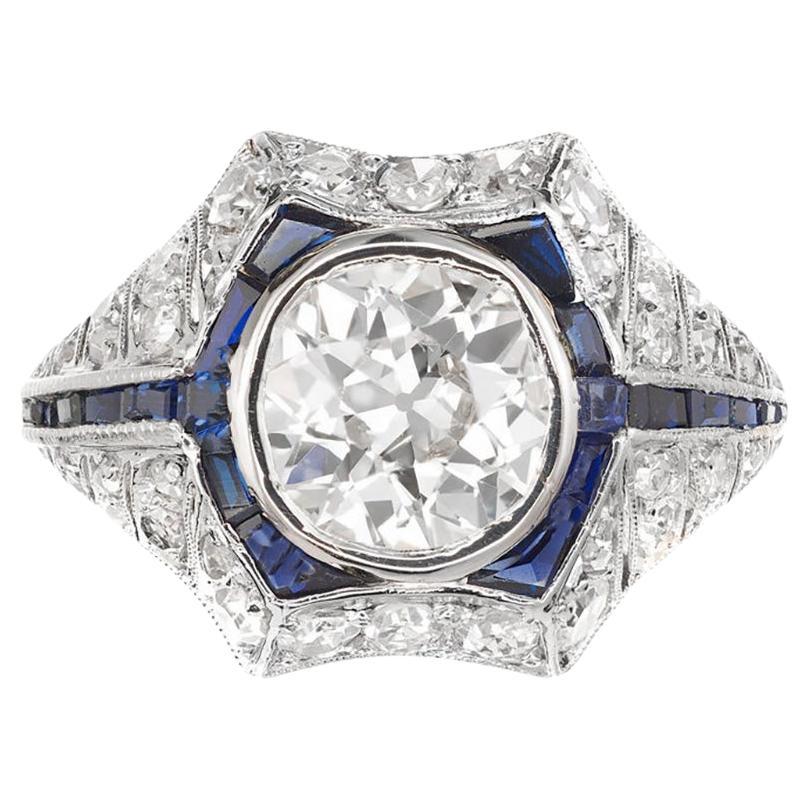 Bague de fiançailles en or et platine avec saphir et diamant de 1,65 carat en vente