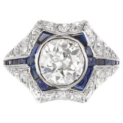 Bague de fiançailles en or et platine avec saphir et diamant de 1,65 carat