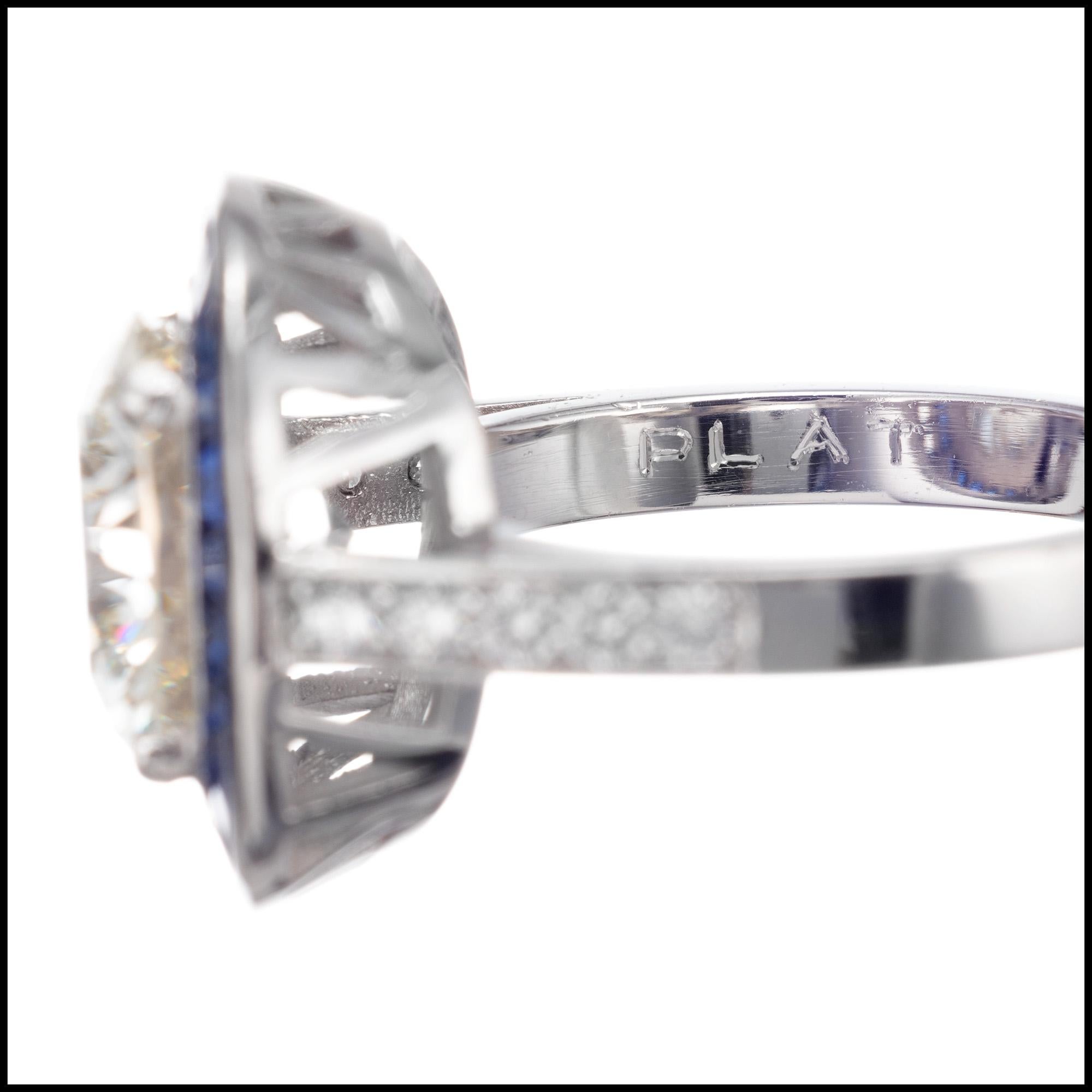 Bague de fiançailles en platine avec halo de diamants et saphirs de 3,29 carats certifiés par le GIA en vente 1