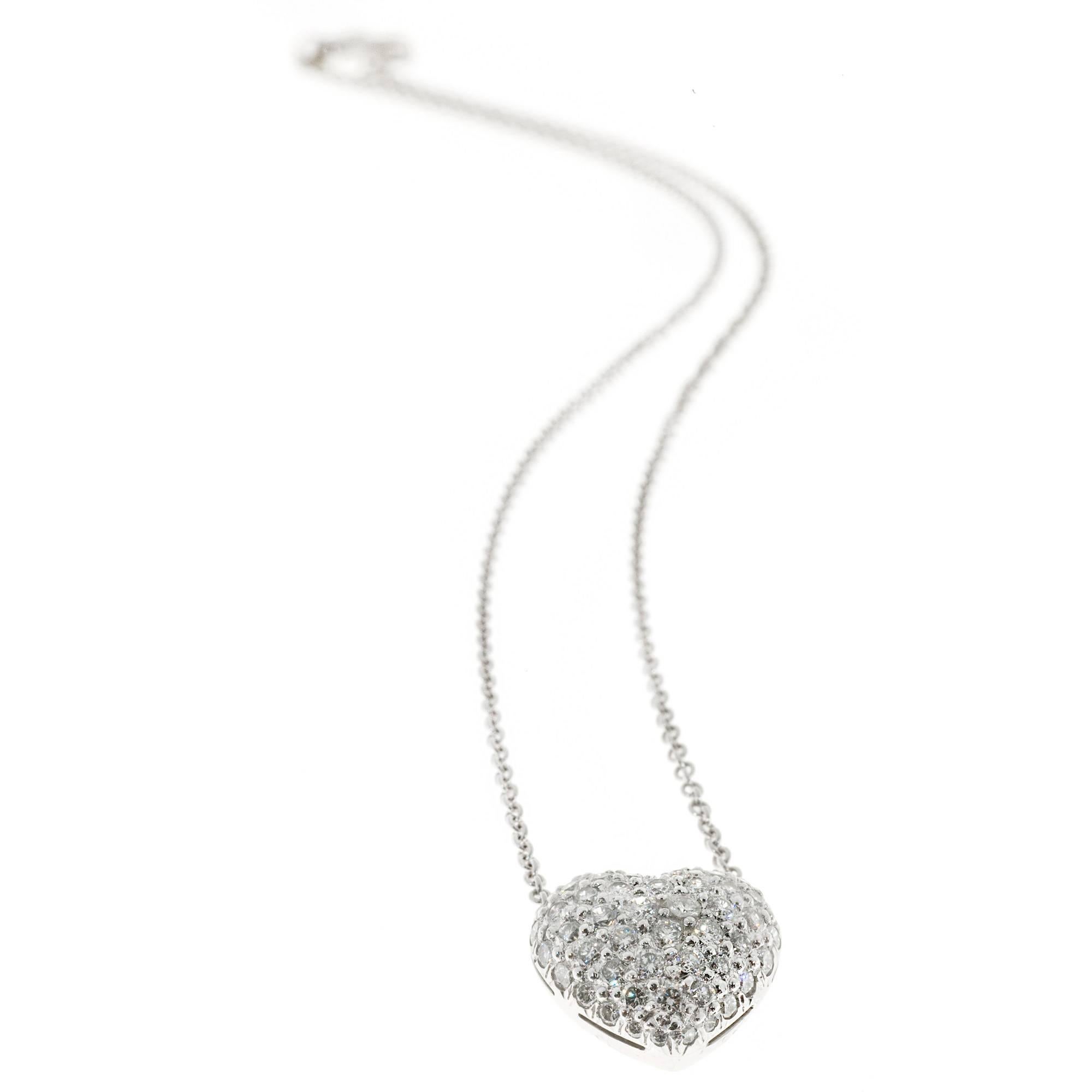 Women's Pave Diamond Platinum Heart Pendant Necklace