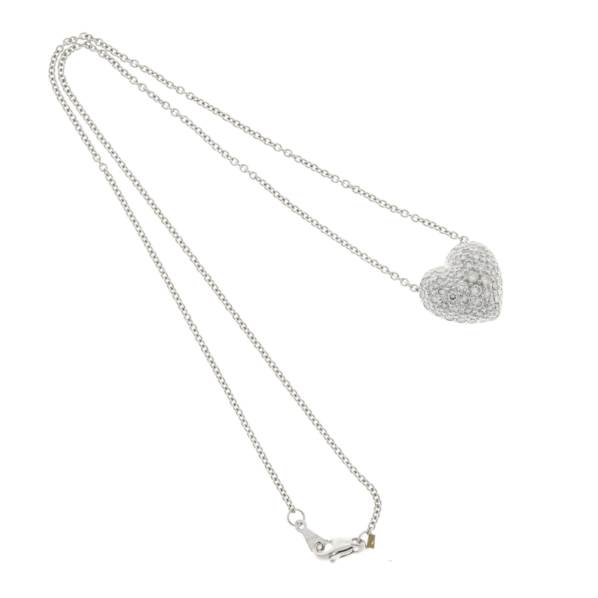 Pave Diamond Platinum Heart Pendant Necklace 1