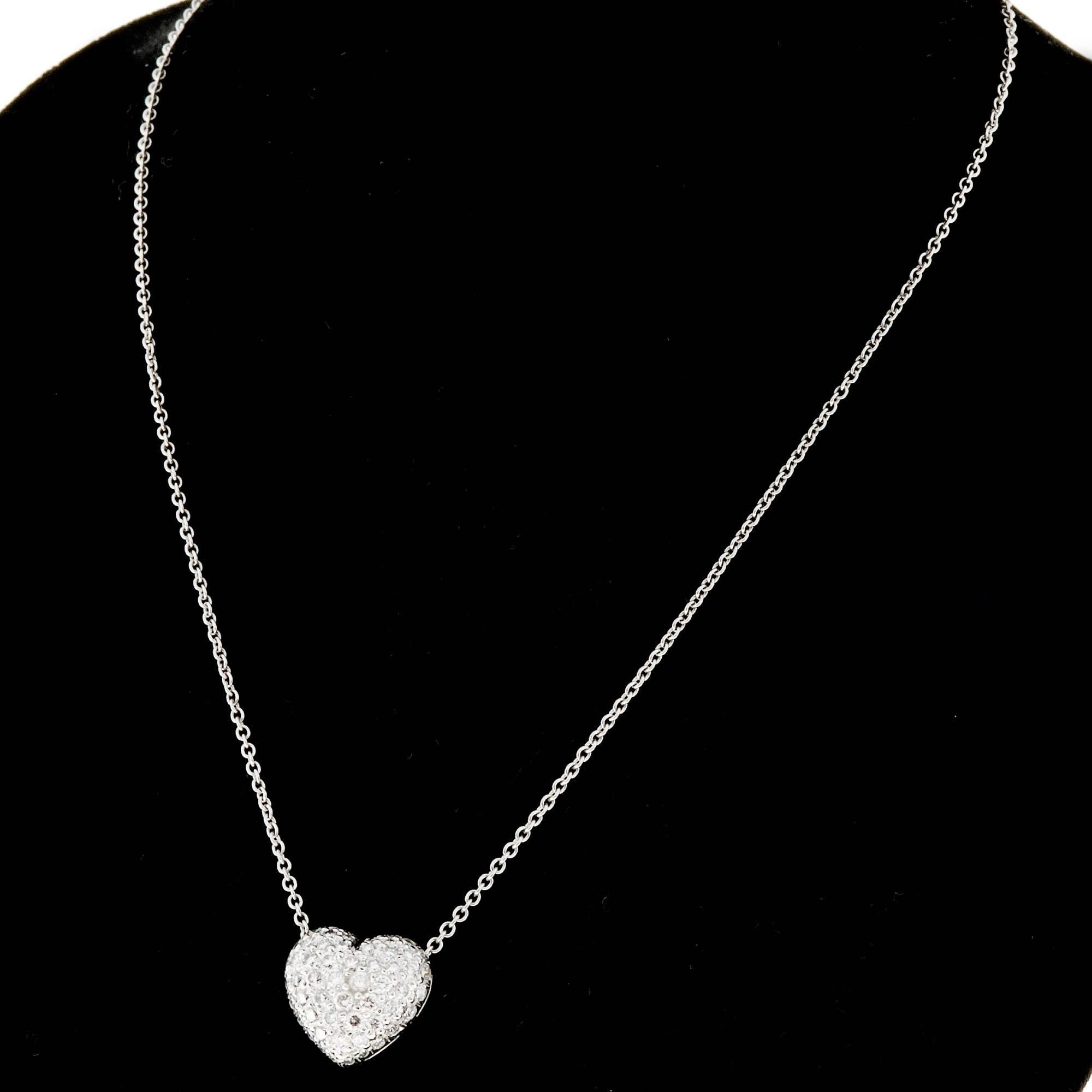 Pave Diamond Platinum Heart Pendant Necklace 4