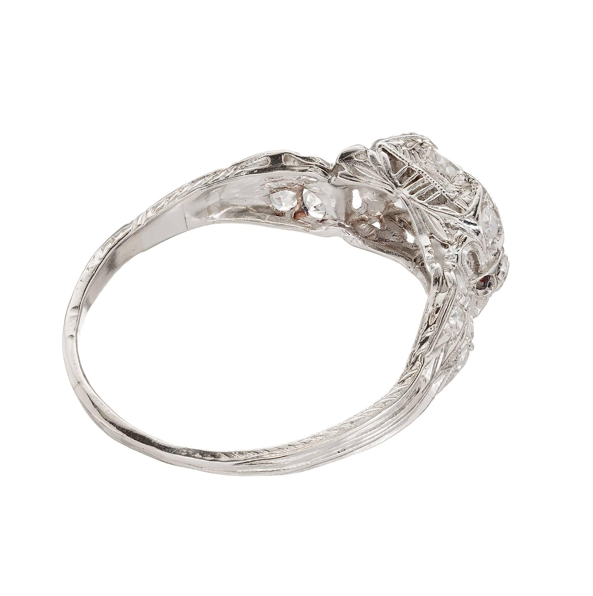1.17 Carat Old European Cut Diamond Edwardian Platinum Engagement Ring In Good Condition For Sale In Stamford, CT