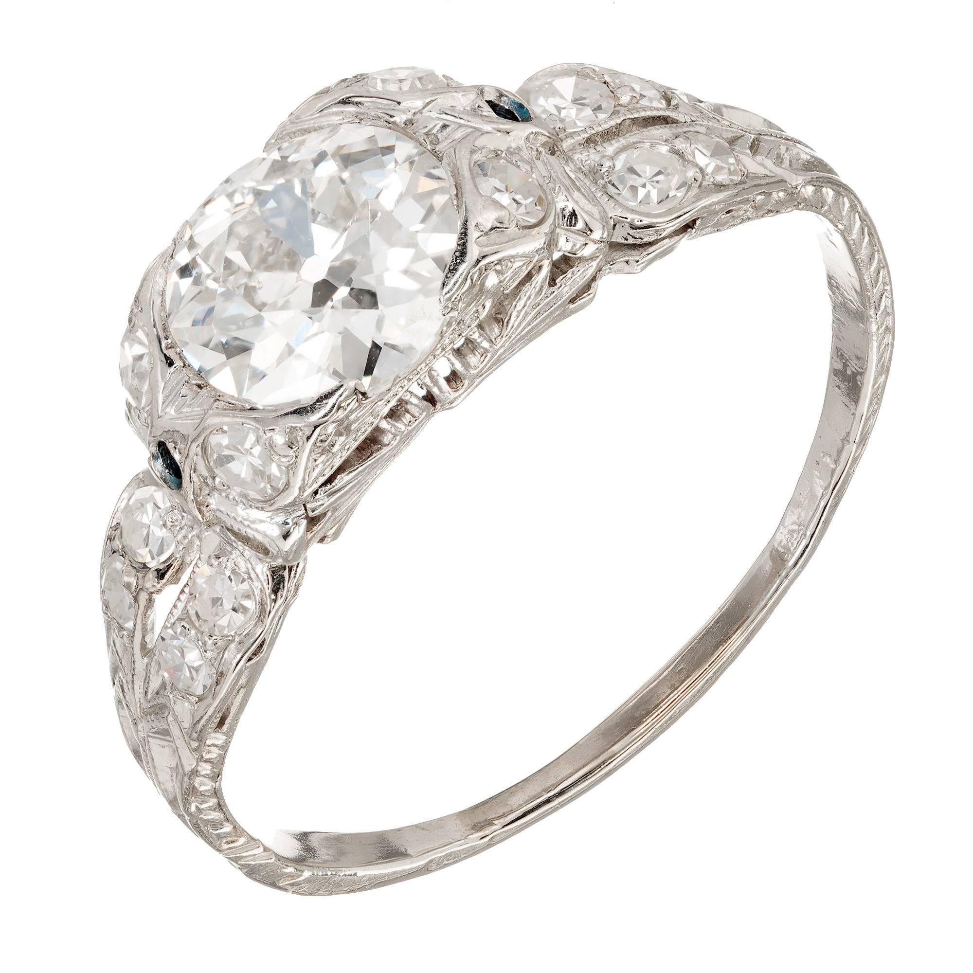 1.17 Carat Old European Cut Diamond Edwardian Platinum Engagement Ring For Sale