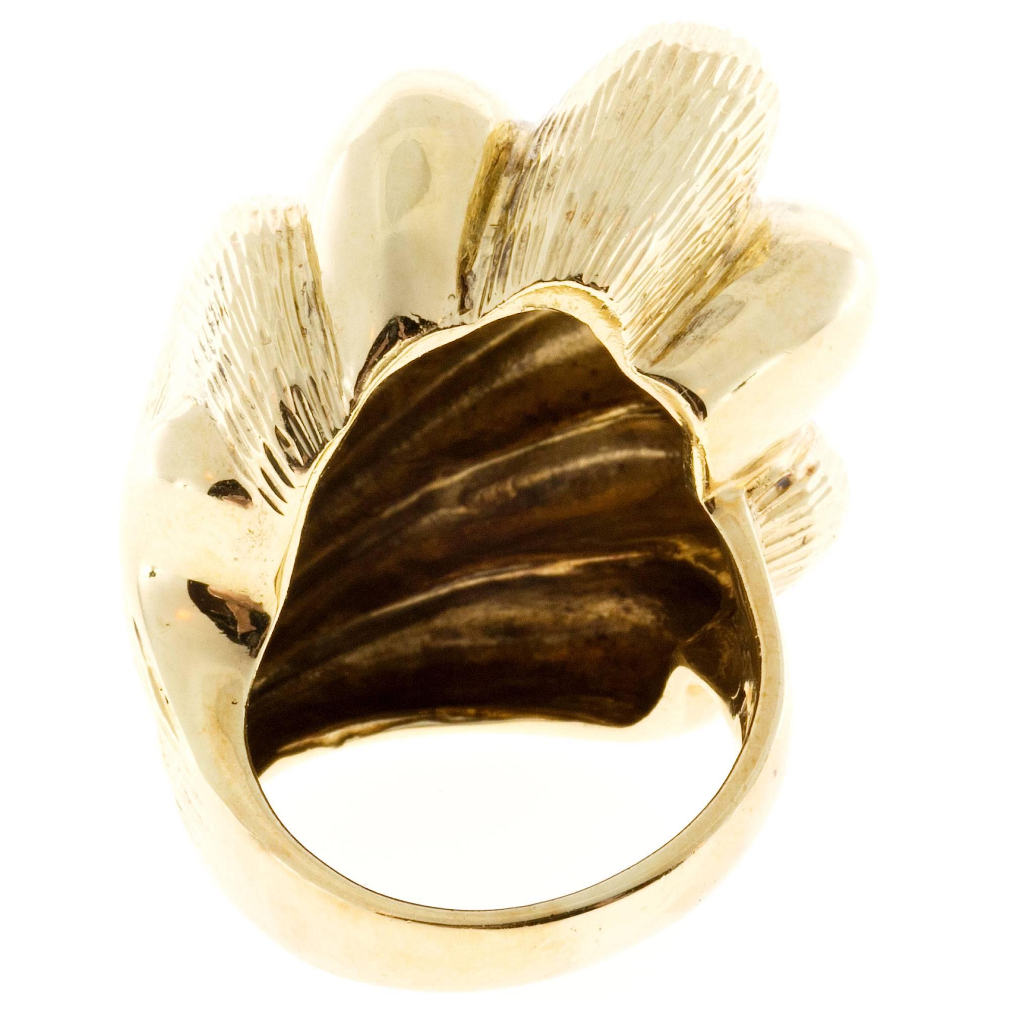Kan Large Shell Textured Gold Hand Ring at 1stDibs | gold kan ring, kan ...
