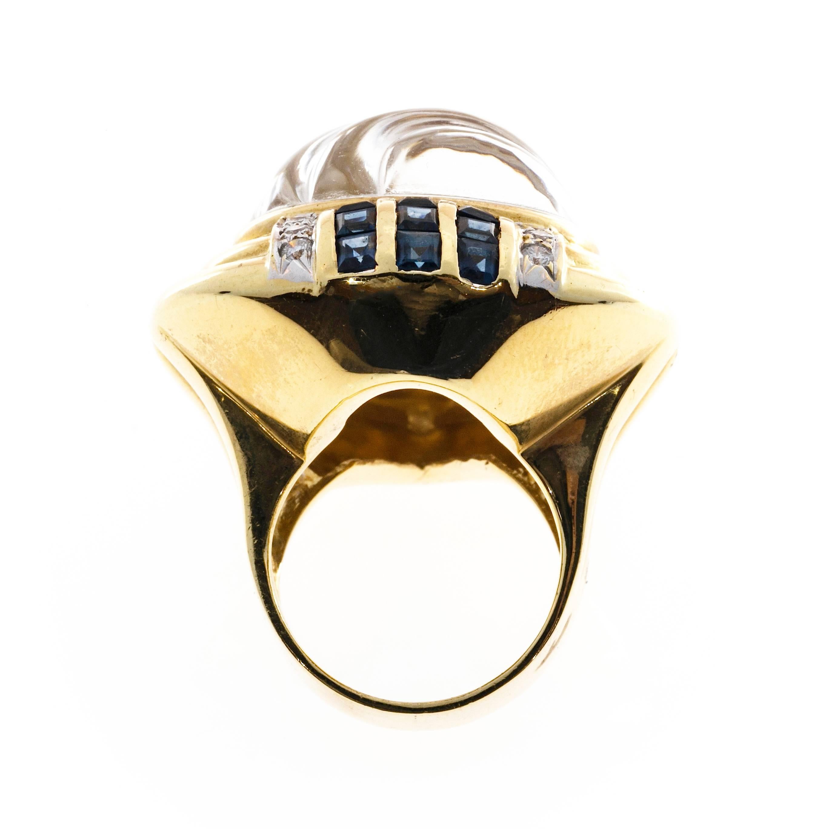 Tear Drop Swirl Shape Quartz Crystal Sapphire Diamond Gold Cocktail Ring  1