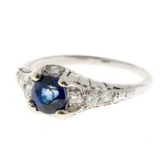 Sapphire Diamond Pierced Engraved Platinum Engagement Ring