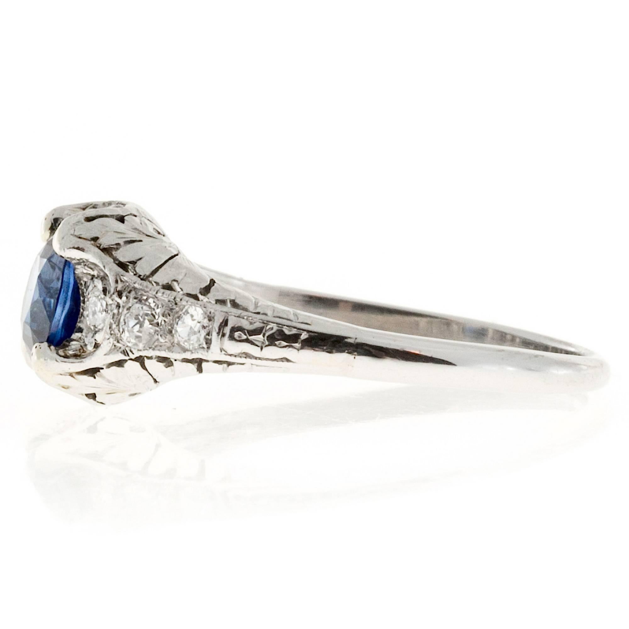 Sapphire Diamond Pierced Engraved Platinum Engagement Ring 2