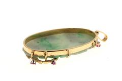 GIA Certified Jadeite Jade Ruby Hand Carved Floral Gold Pendant
