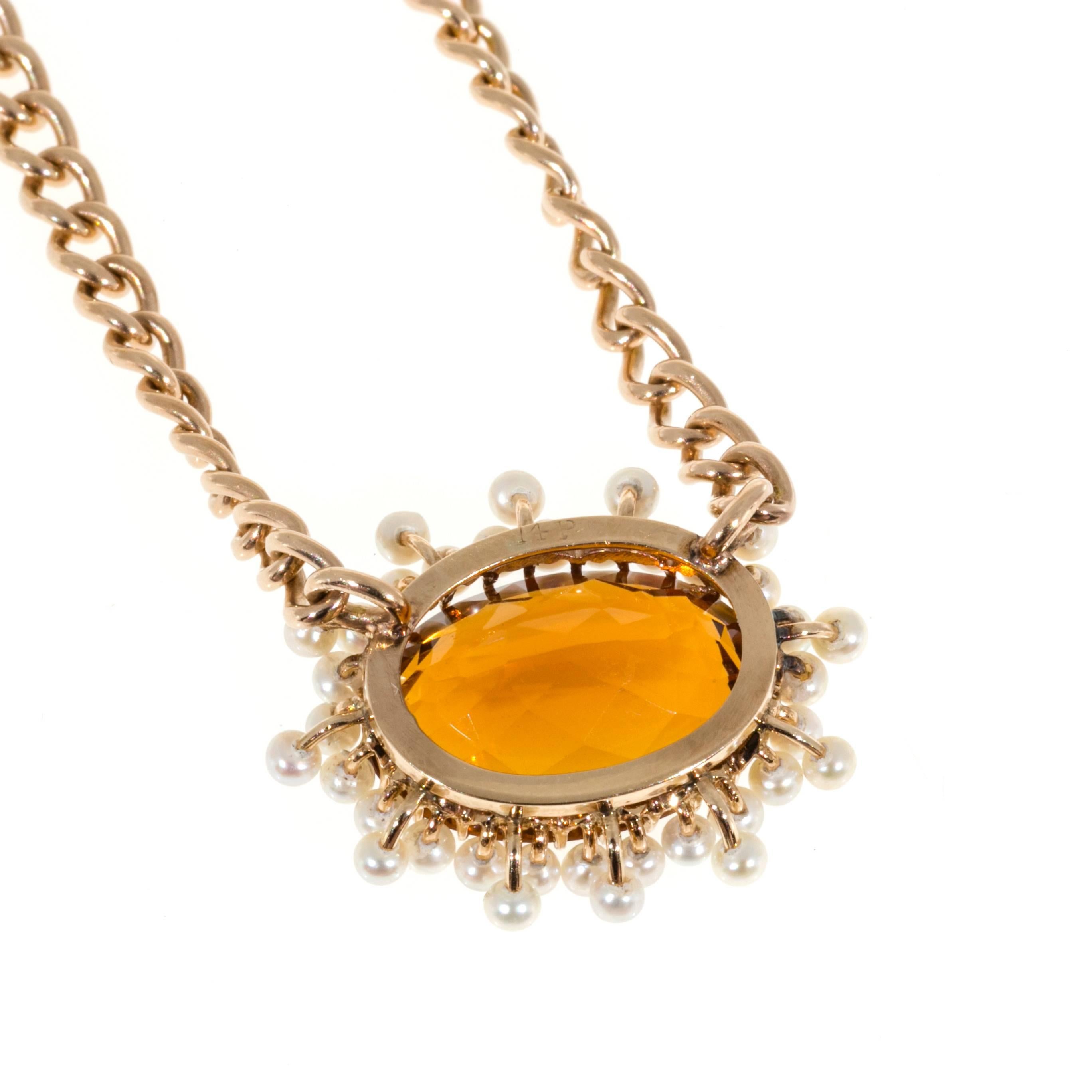 Citrine Pearl Gold Pendant Necklace  For Sale 3