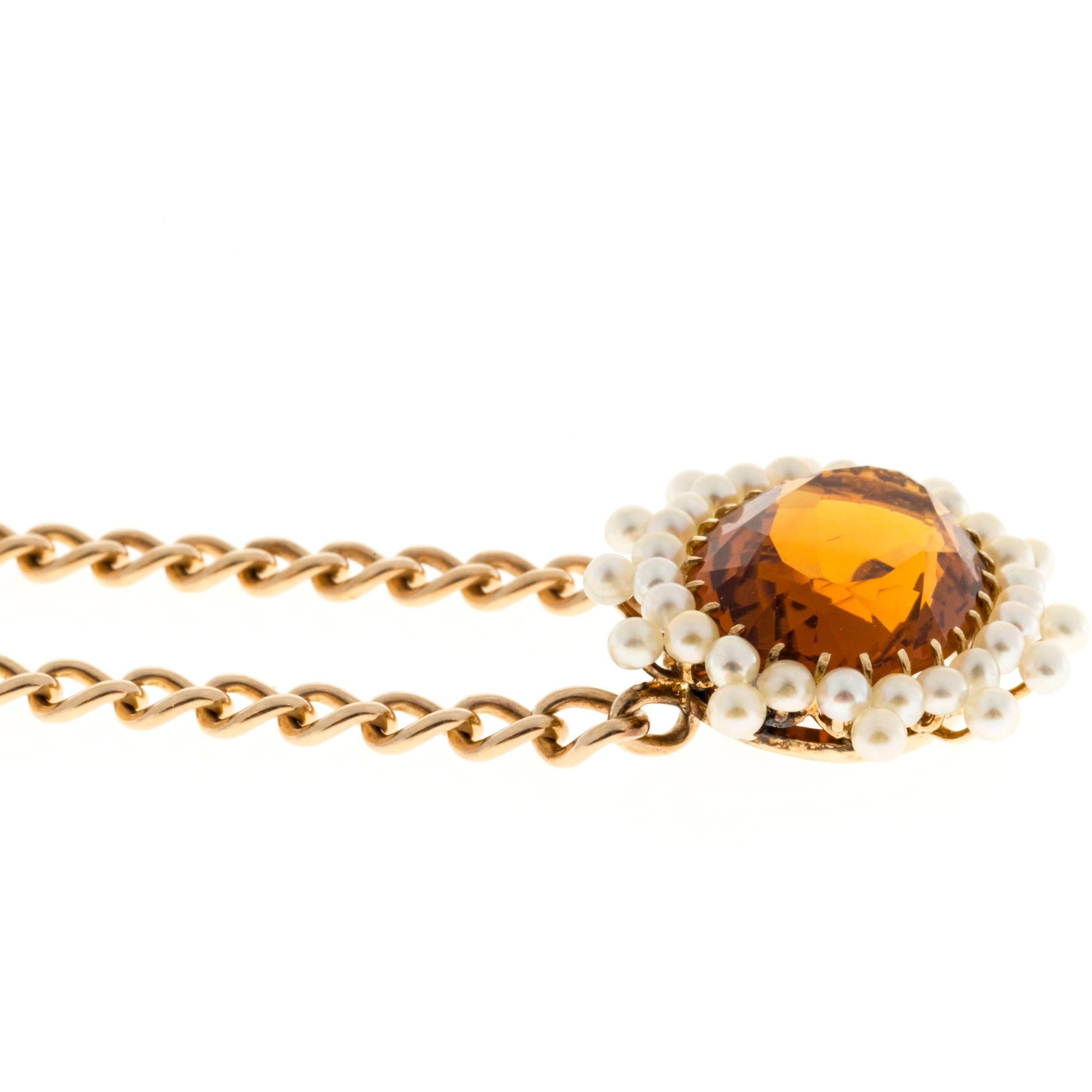 Citrine Pearl Gold Pendant Necklace  For Sale 1