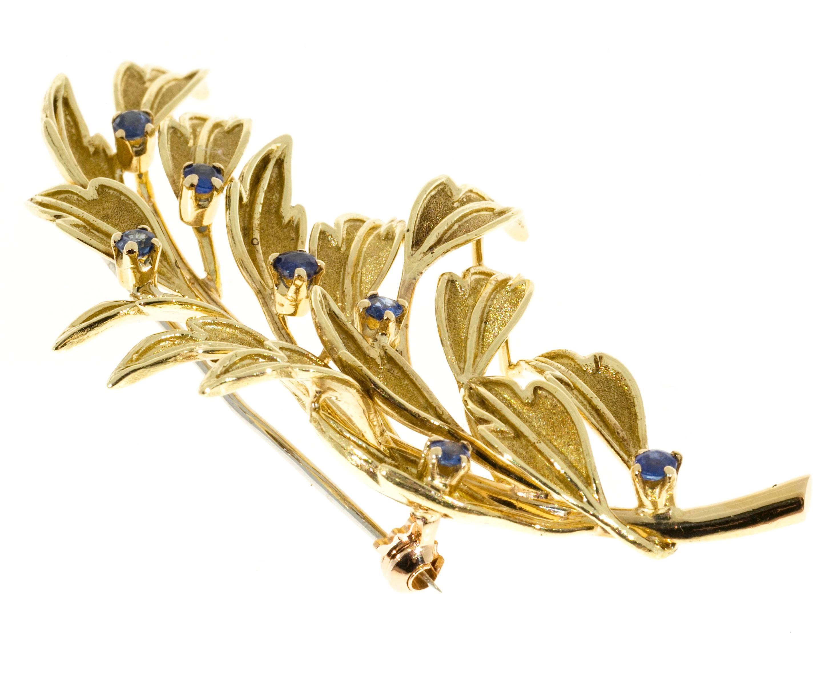 Tiffany & Co. Sapphire Gold Leaf Pin In Good Condition In Stamford, CT