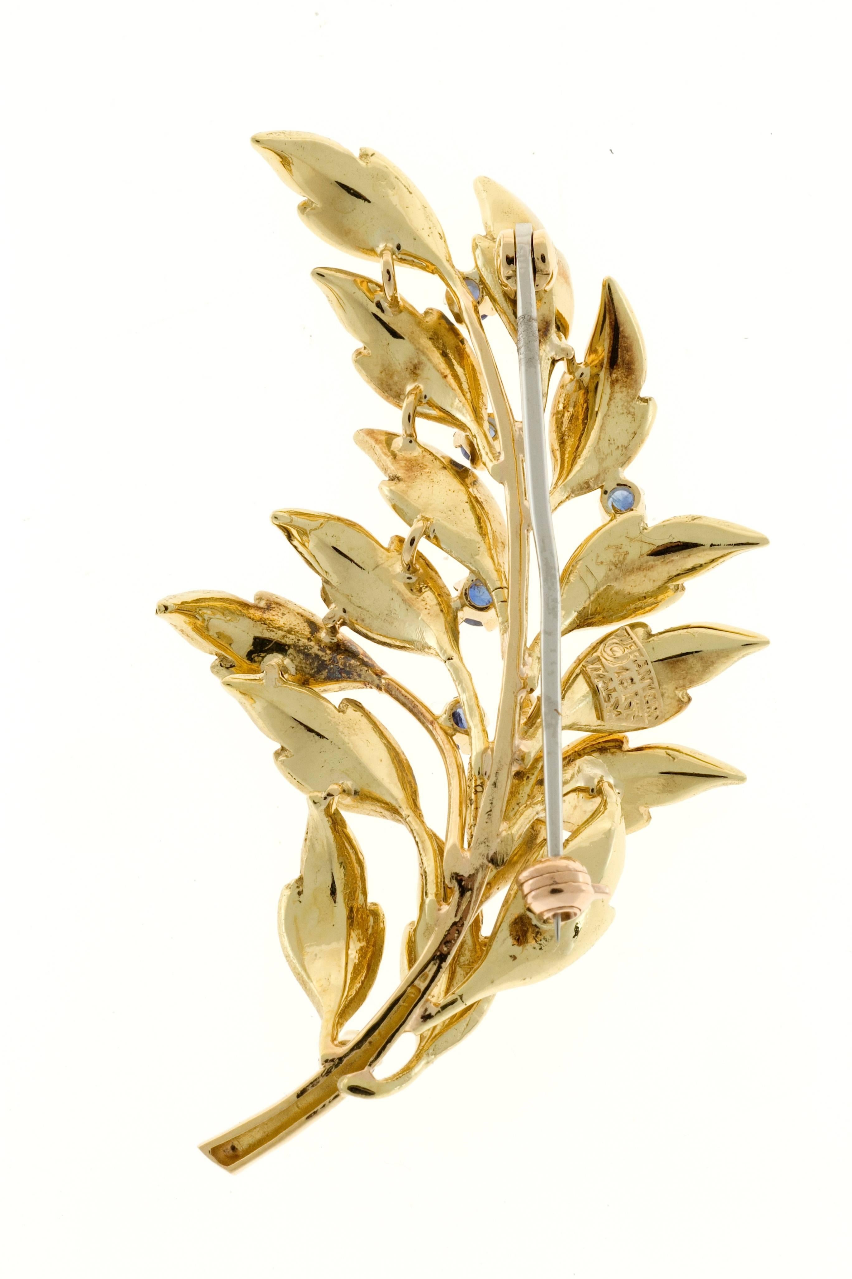 Tiffany & Co. Sapphire Gold Leaf Pin 2