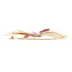 Tiffany & Co. Ruby Diamond Gold Platinum Bow Pin