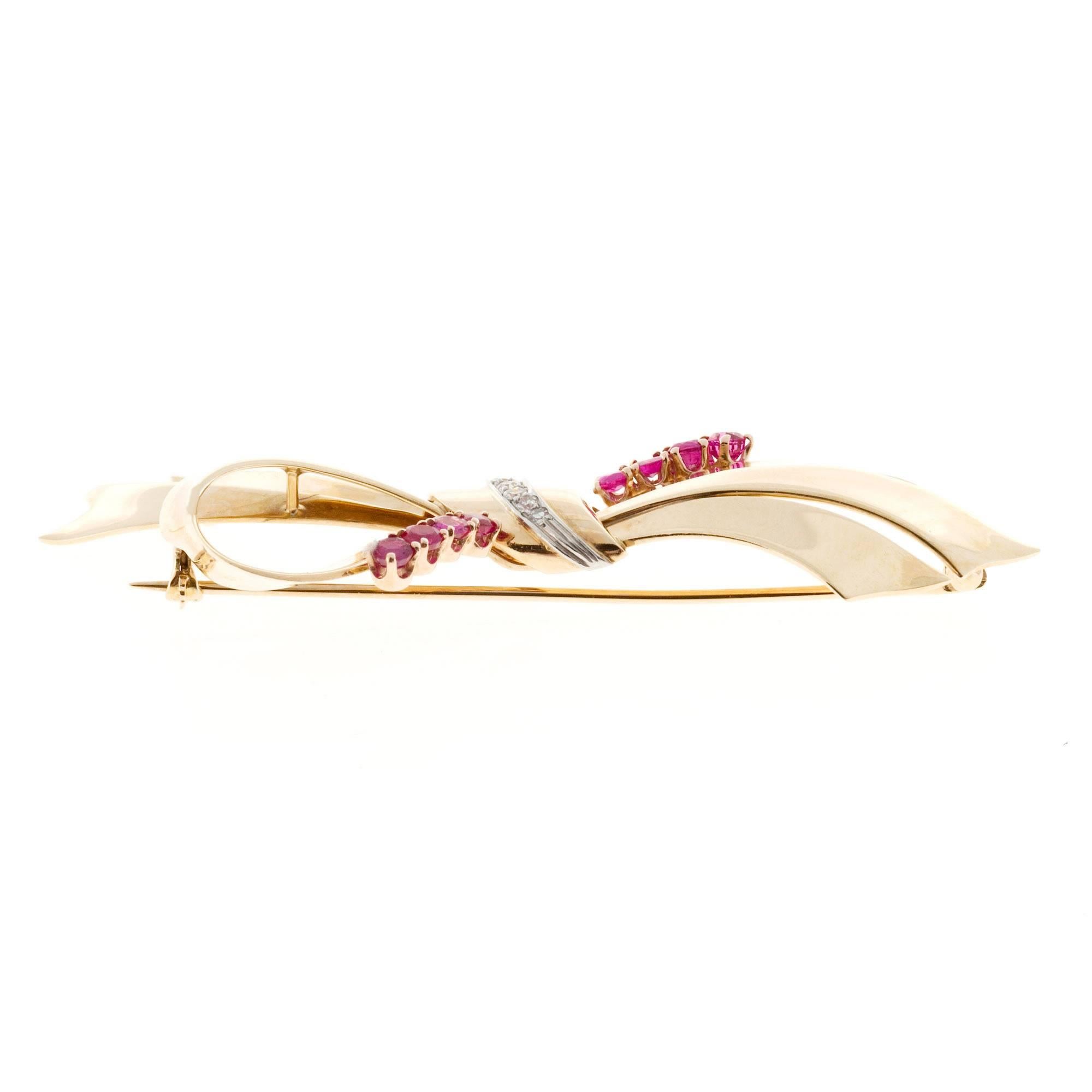 Tiffany & Co. Ruby Diamond Gold Platinum Bow Pin 2