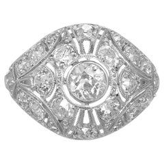 EGL .50 Carat Old Mine Diamond Pierced Dome Art Deco Platinum Engagement Ring