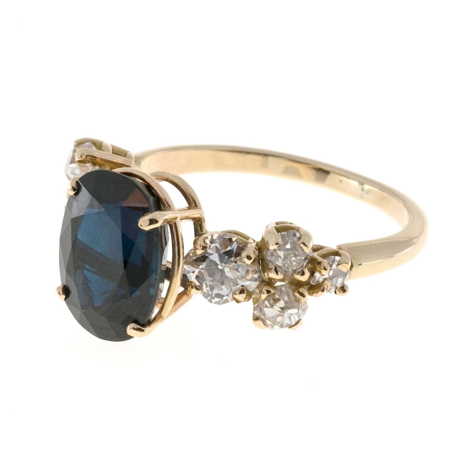 Blue Oval Sapphire Diamond Gold Engagement Ring 1