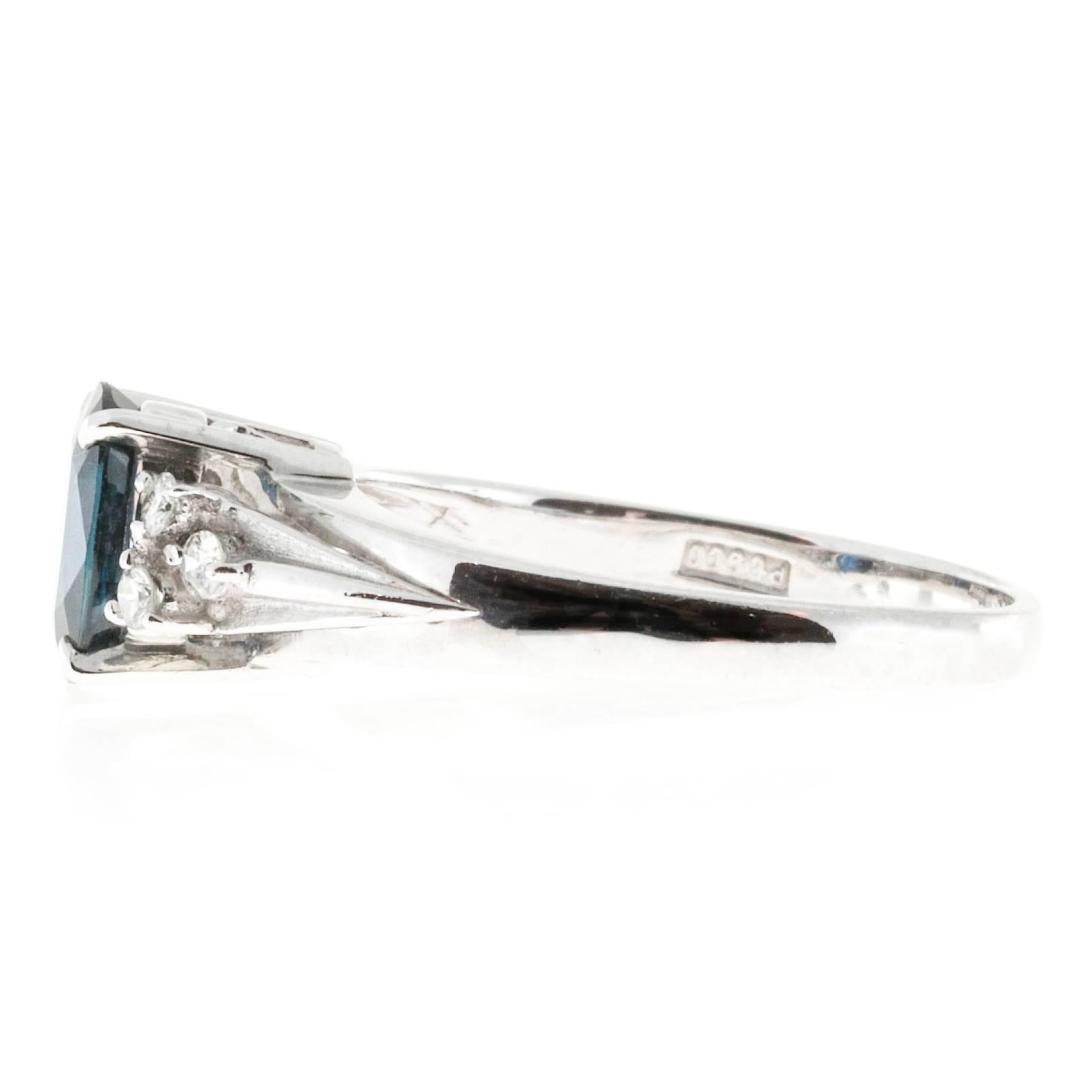 Women's 1.45 Carat Cornflower Oval Blue Sapphire Diamond Platinum Engagement Ring