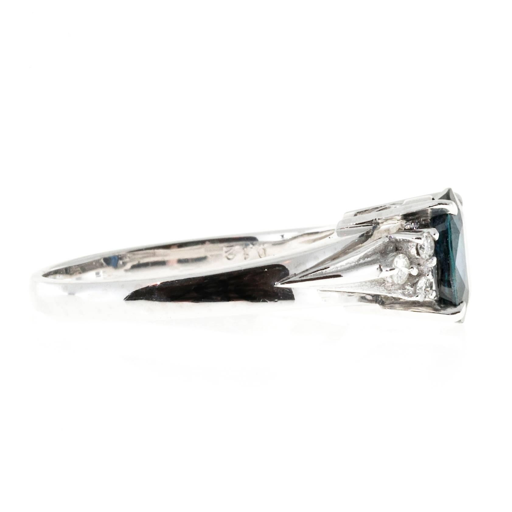 1.45 Carat Cornflower Oval Blue Sapphire Diamond Platinum Engagement Ring 1