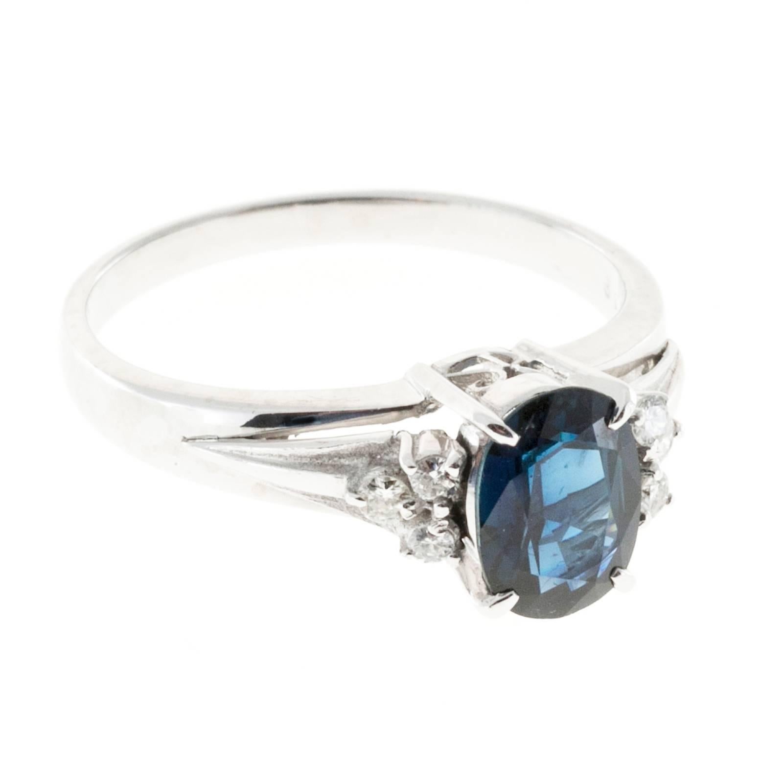 1.45 Carat Cornflower Oval Blue Sapphire Diamond Platinum Engagement Ring 3
